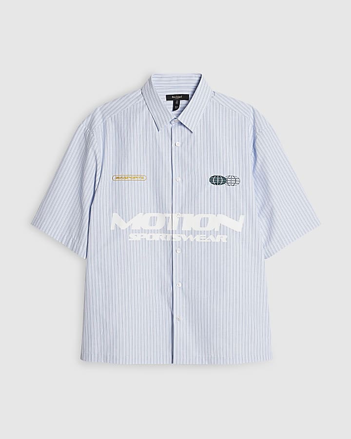 Blue Boxy Fit Striped Motion Shirt
