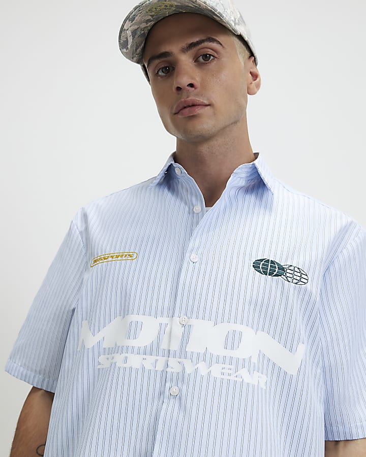 Blue Boxy Fit Striped Motion Shirt