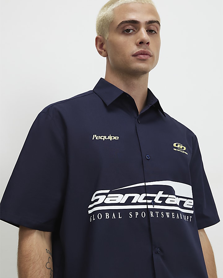 Navy Boxy Fit Sanctaire Shirt