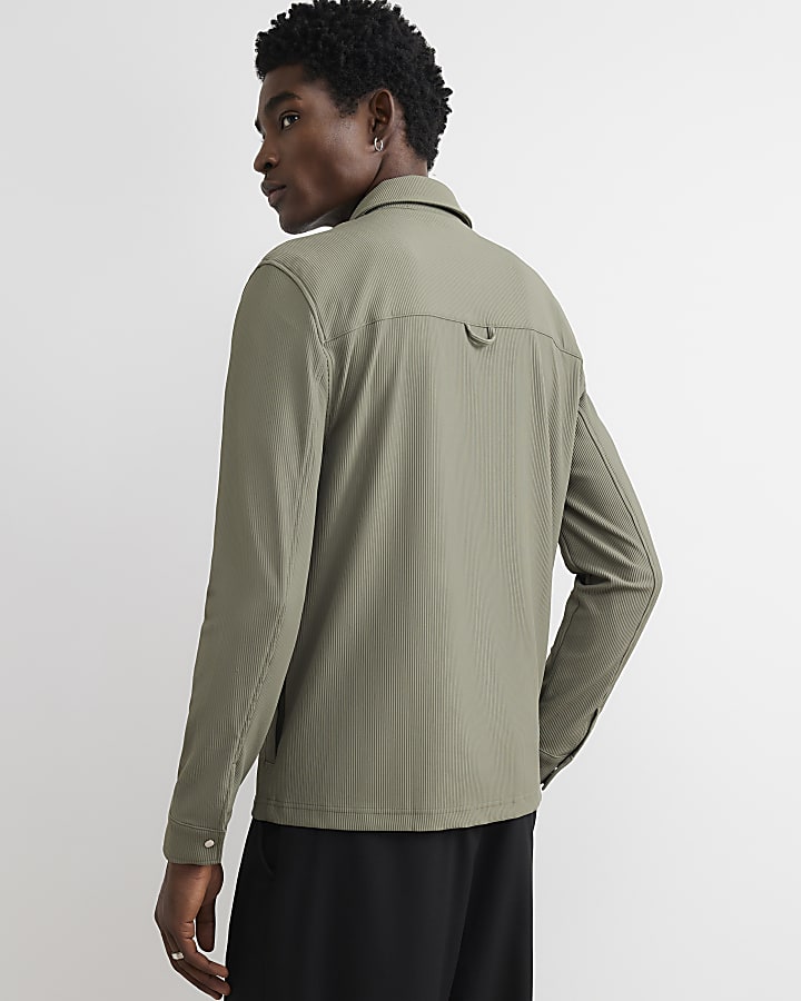 Khaki Muscle Fit Ribbed Overshirt
