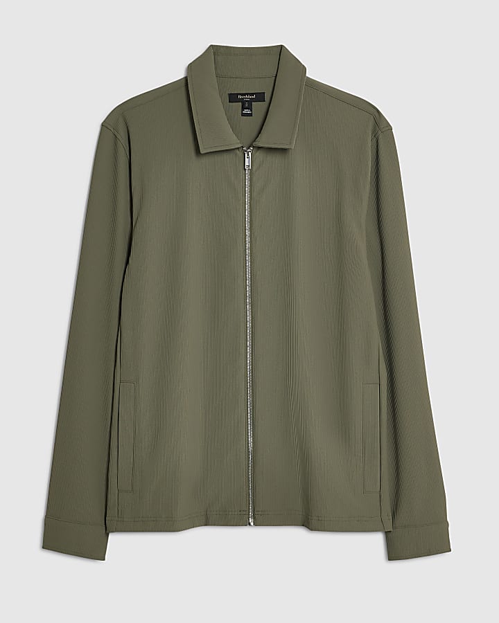 Khaki Muscle Fit Ribbed Overshirt