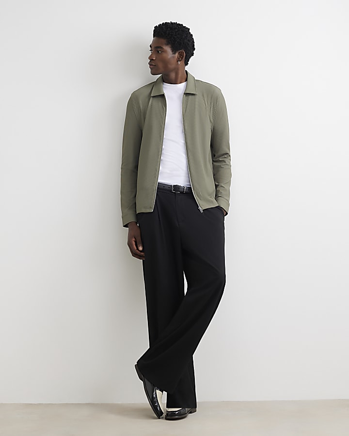 Khaki Muscle Fit Ribbed Overshirt