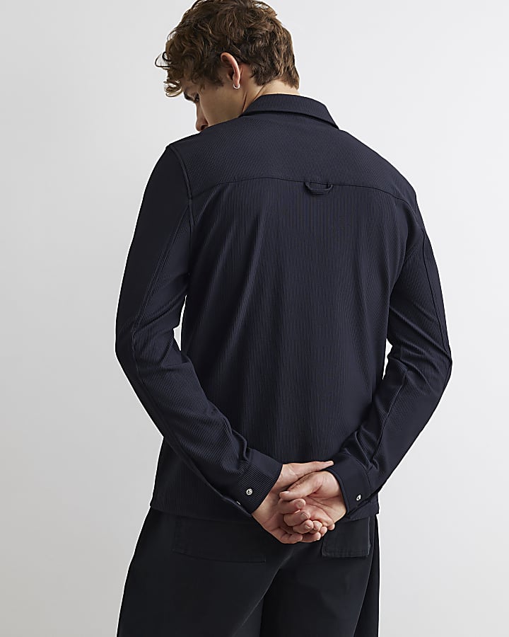 Black Muscle Fit Ribbed Overshirt