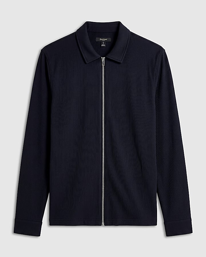 Black Muscle Fit Ribbed Overshirt