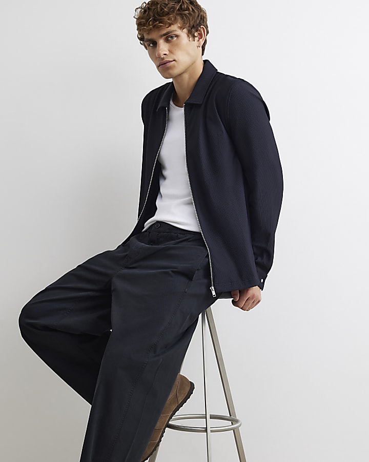 Black Muscle Fit Ribbed Overshirt