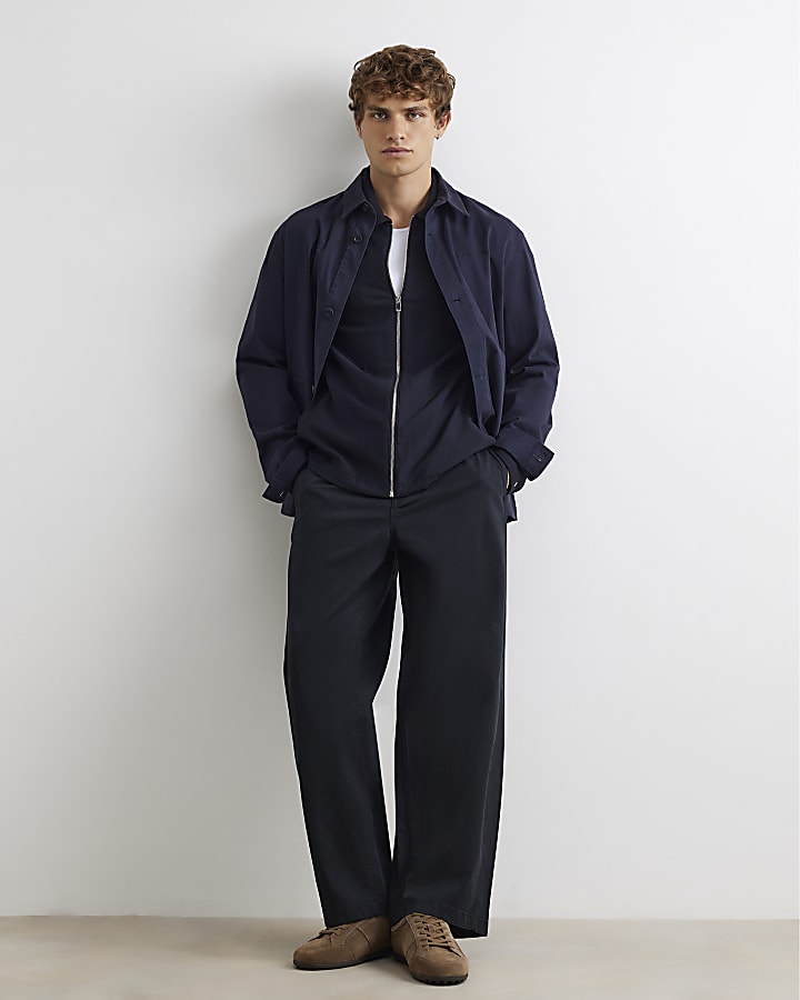 Black Muscle Fit Ribbed Overshirt