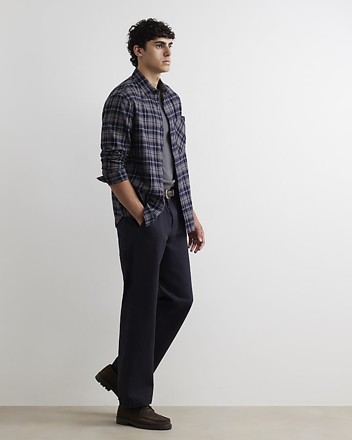 Navy Regular Fit Check Long Sleeve Shirt
