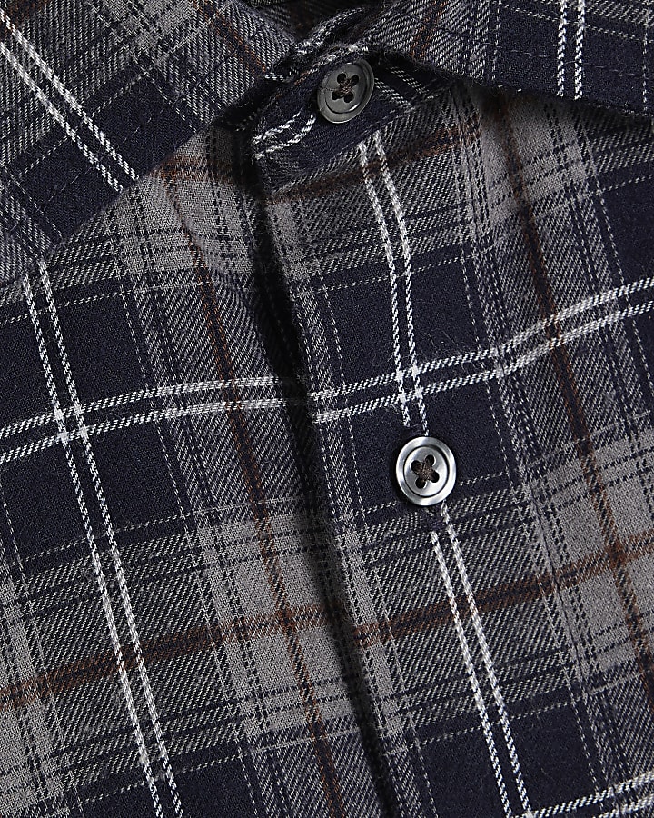 Navy Regular Fit Check Long Sleeve Shirt