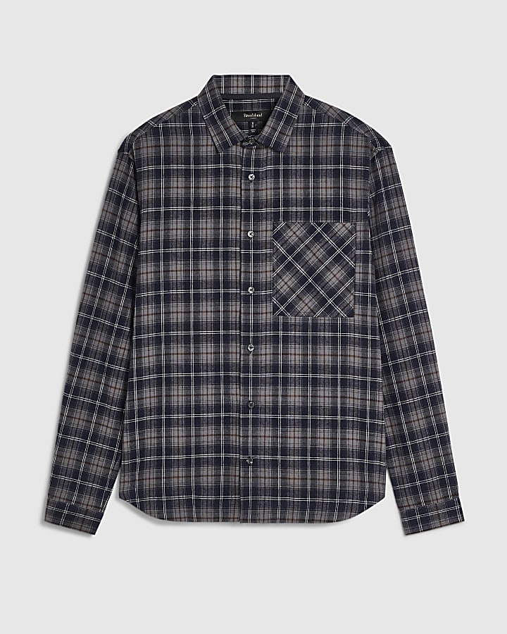 Navy Regular Fit Check Long Sleeve Shirt