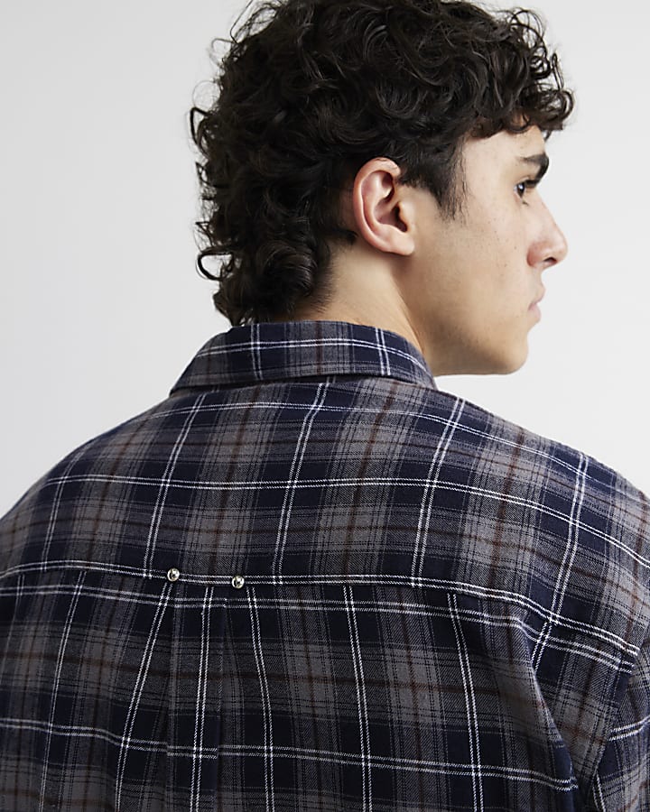 Navy Regular Fit Check Long Sleeve Shirt