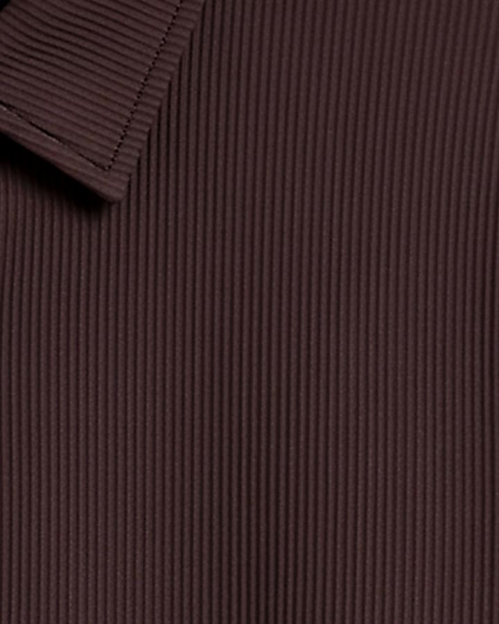 Brown Muscle Fit Ribbed Shirt