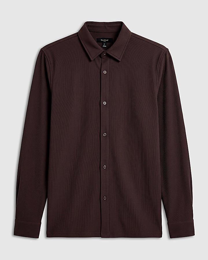 Brown Muscle Fit Ribbed Shirt
