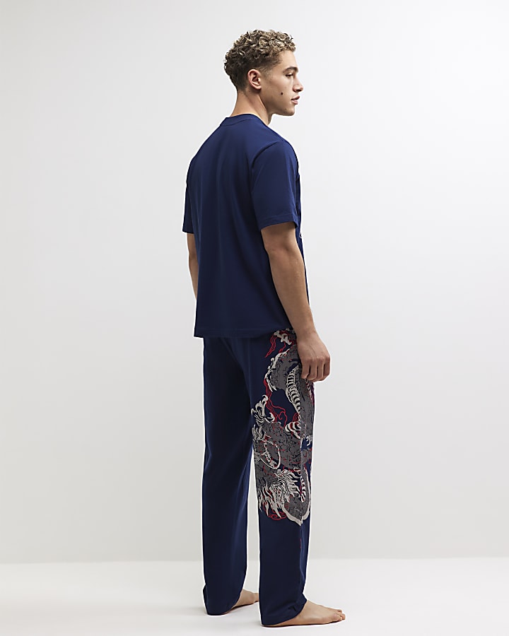 Navy Dragon Trouser Loungewear Set