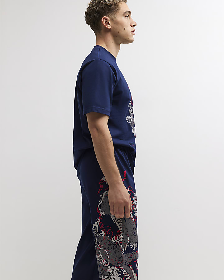 Navy Dragon Trouser Loungewear Set
