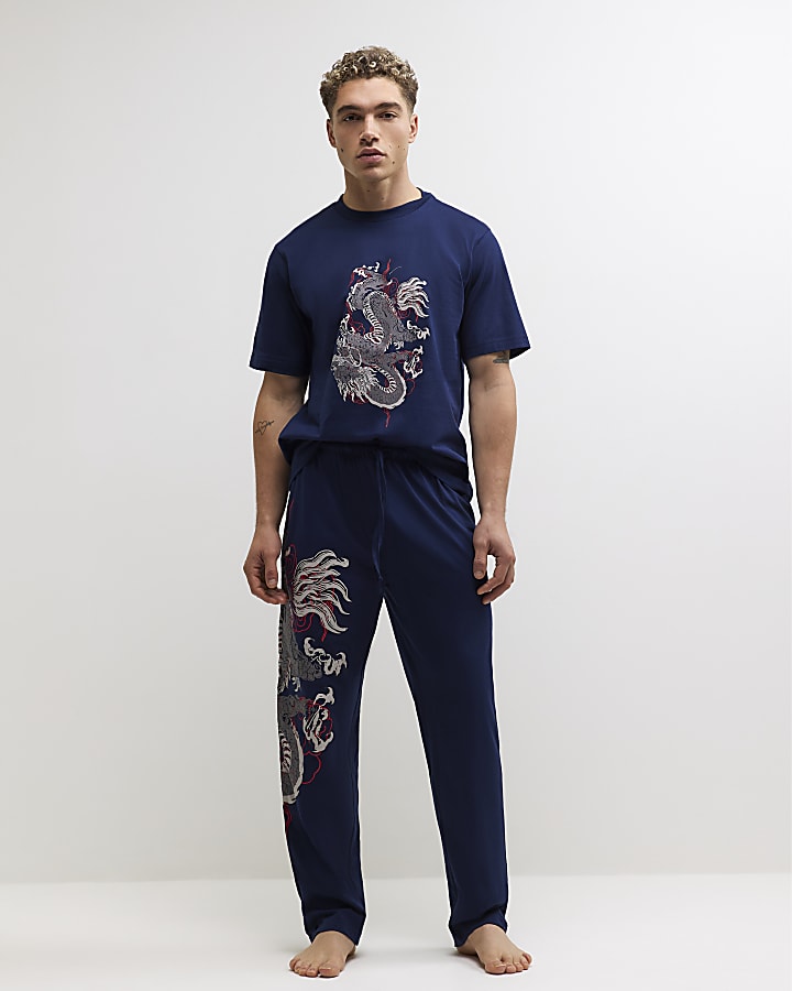Navy Dragon Trouser Loungewear Set