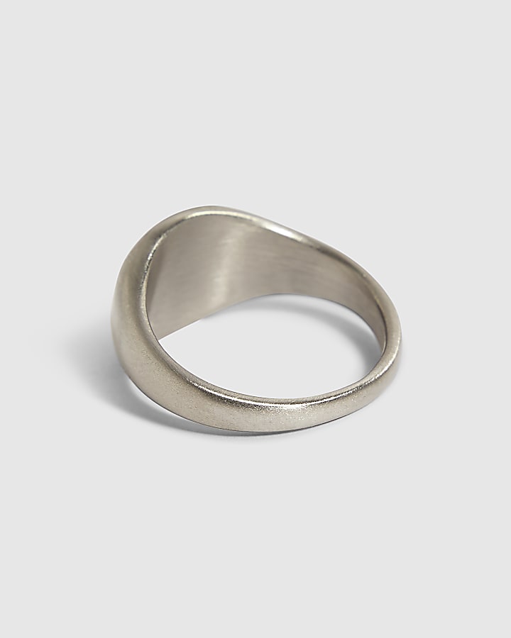 Silver Stainless Steel Brushed Signet Ring