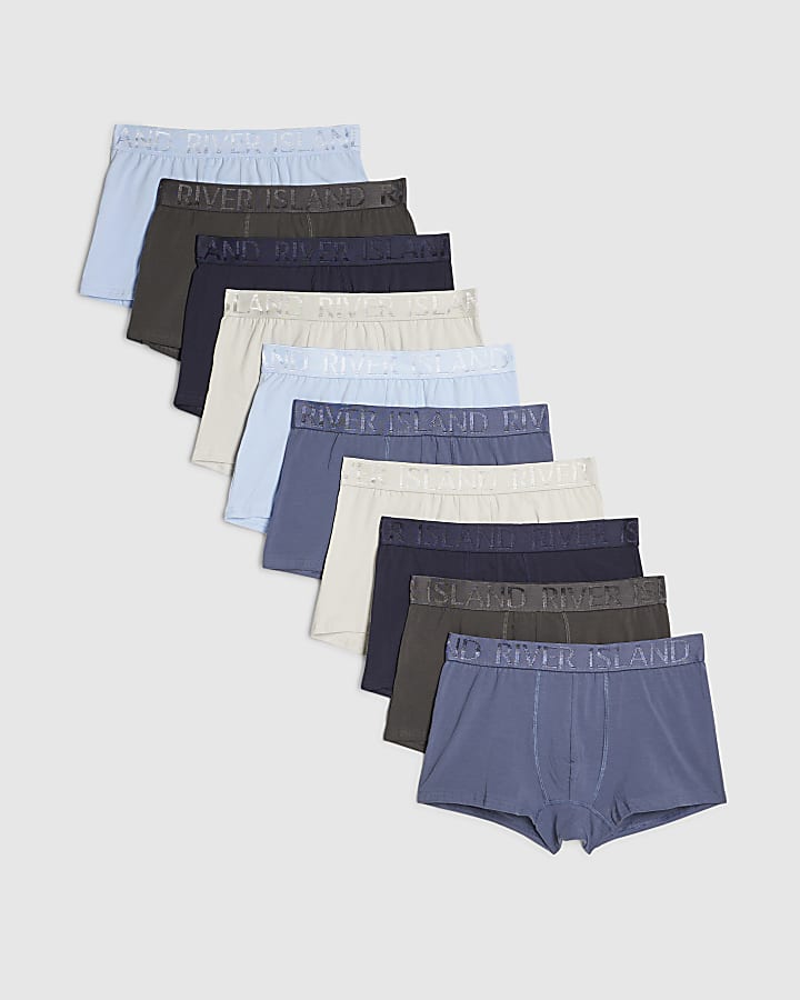 Blue Multicoloured Jacquard Pack Of 10 Trunks