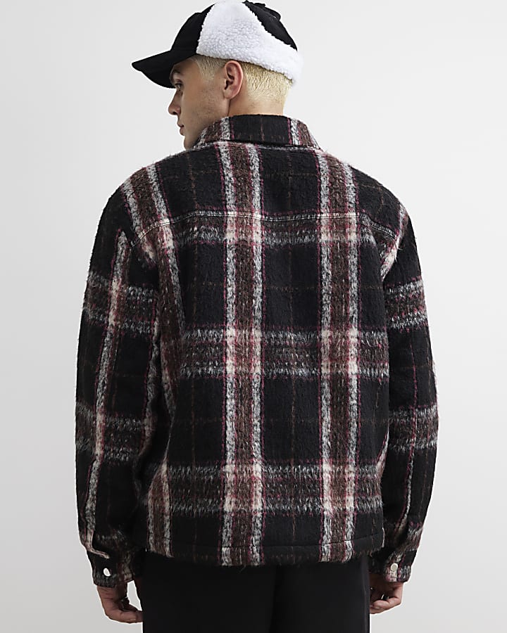 Black Regular Fit Brushed Check Overshirt