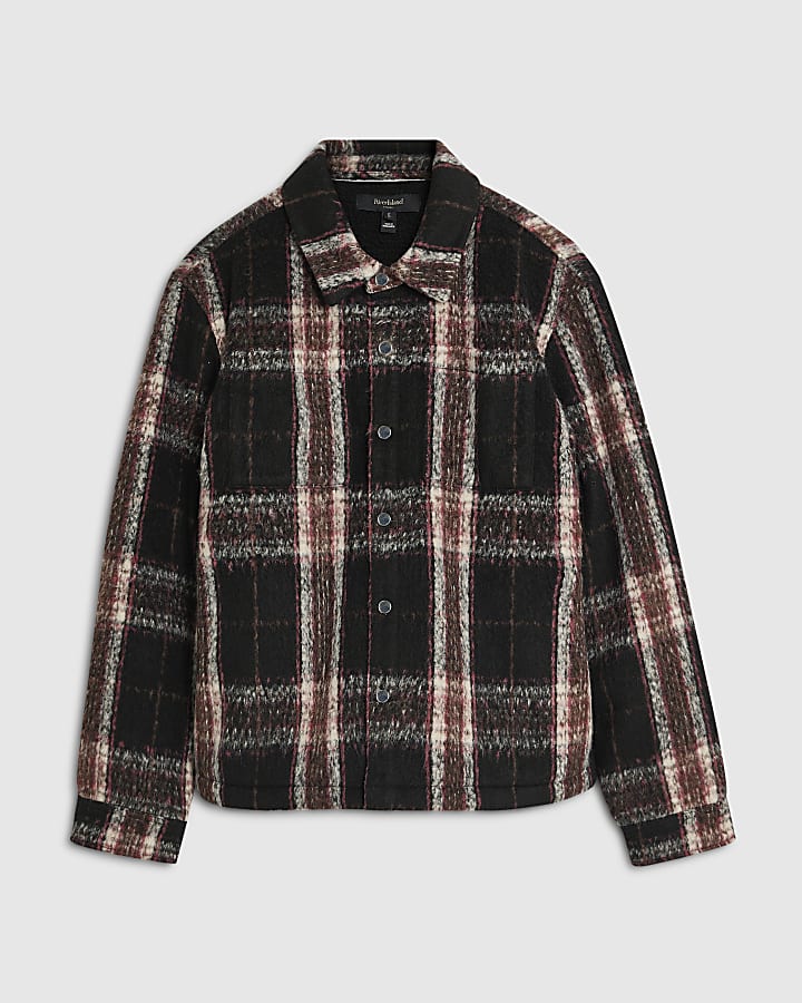 Black Regular Fit Brushed Check Overshirt