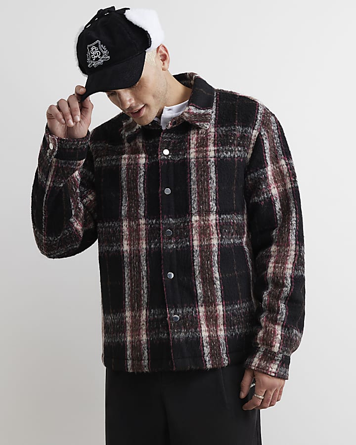 Black Regular Fit Brushed Check Overshirt