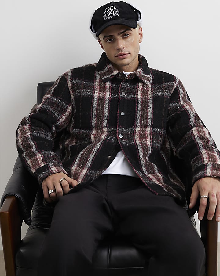 Black Regular Fit Brushed Check Overshirt