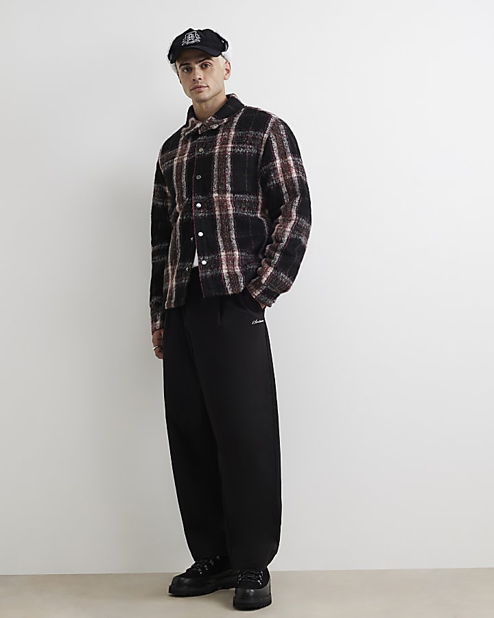 Black Regular Fit Brushed Check Overshirt