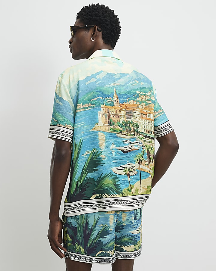 Blue Scenic Shirt And Shorts Set