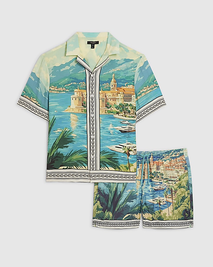 Blue Scenic Shirt And Shorts Set