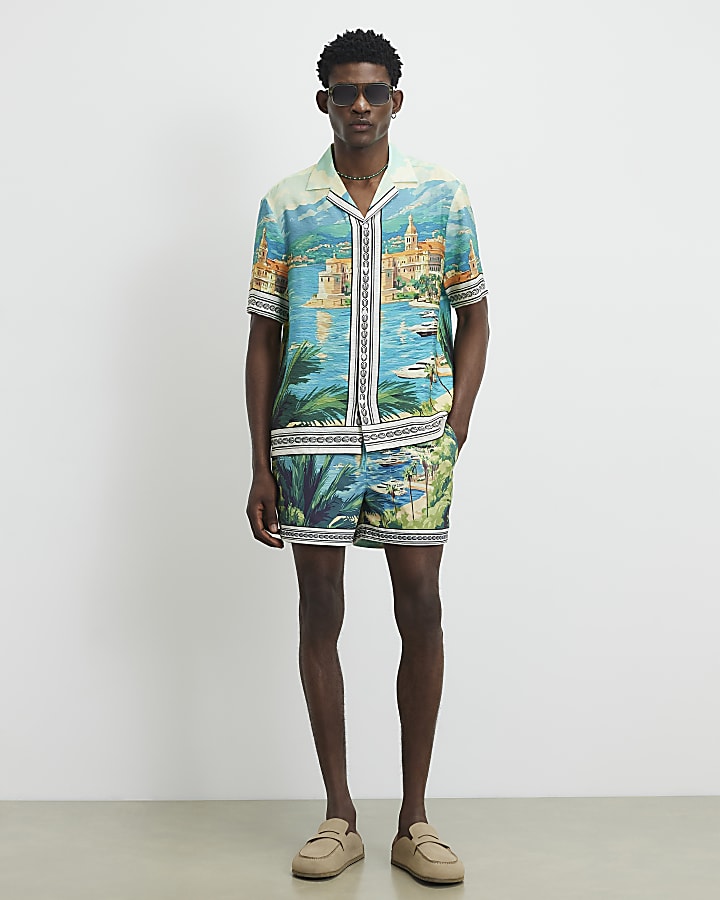 Blue Scenic Shirt And Shorts Set