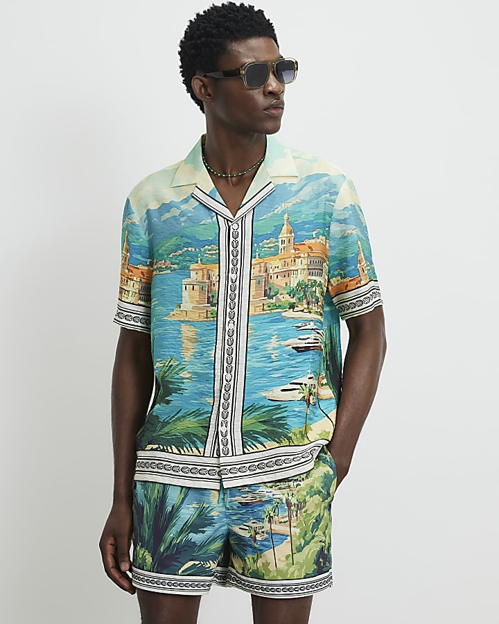 Blue Scenic Shirt And Shorts Set
