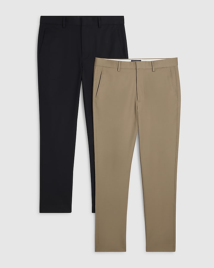 Black Slim Fit Pack Of 2 Chino Trousers