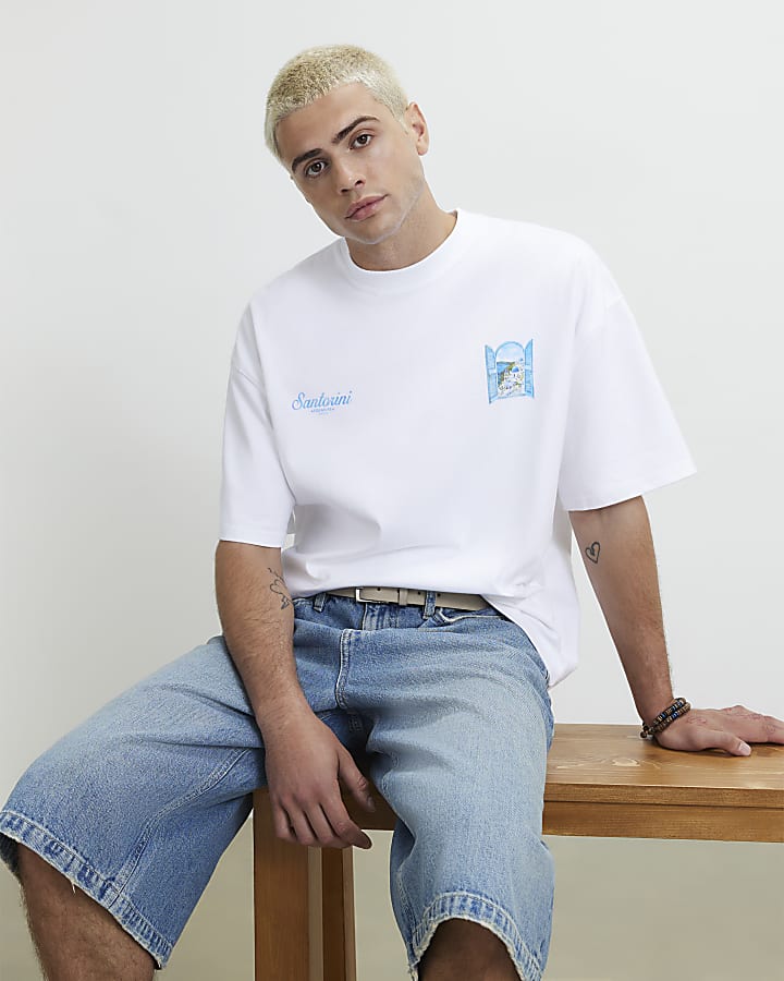 White Oversized Fit Santorini Scenic T-Shirt