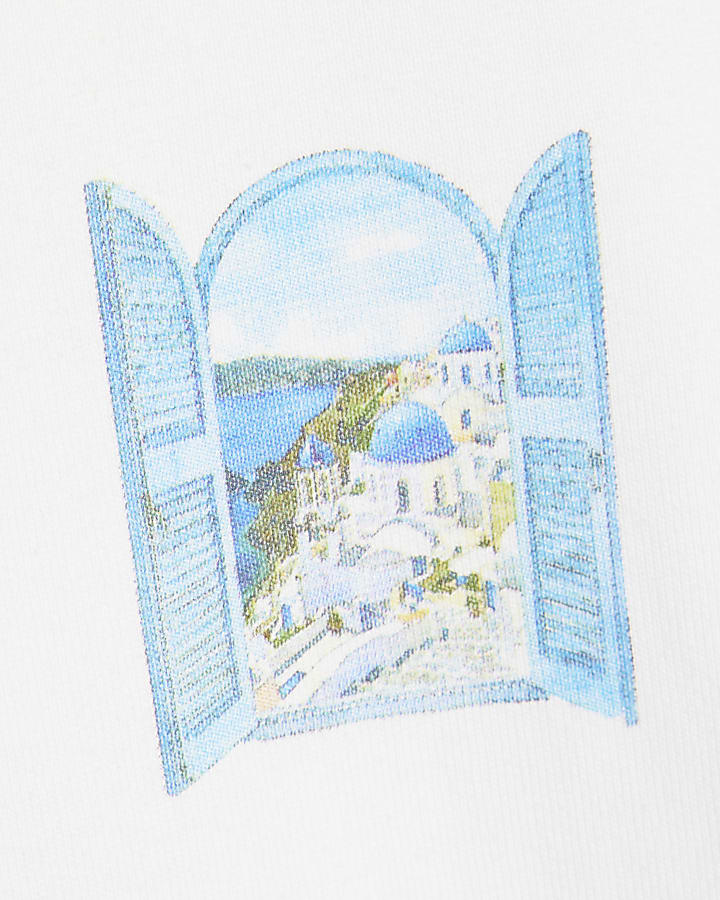 White Oversized Fit Santorini Scenic T-Shirt