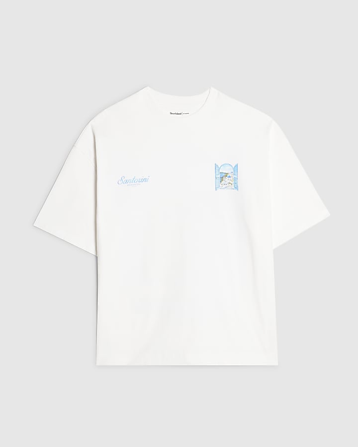 White Oversized Fit Santorini Scenic T-Shirt