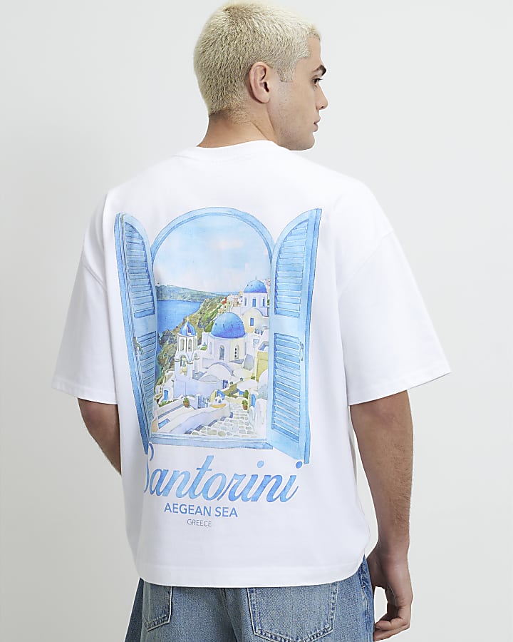 White Oversized Fit Santorini Scenic T-Shirt
