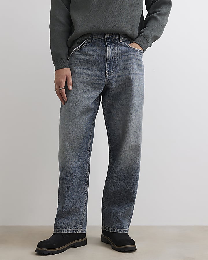 Blue Baggy Fit Mid Wash Jeans