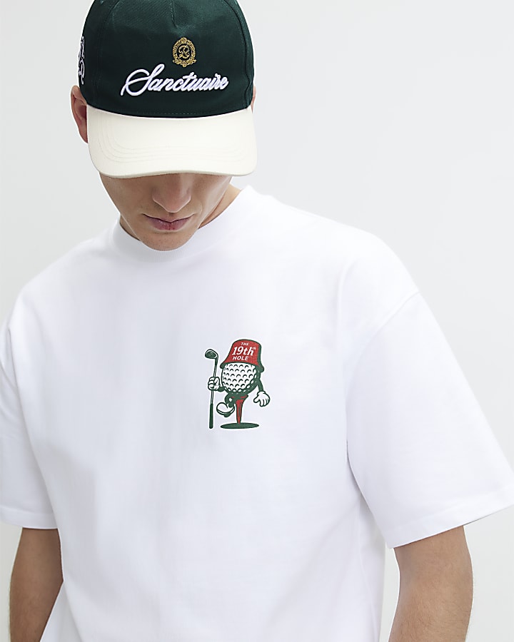 White Oversized Fit 19th Hole Golf T-Shirt