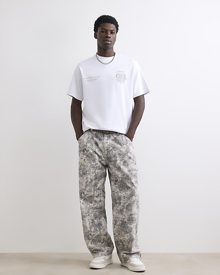 White Silver Dragon Embroidered T-Shirt