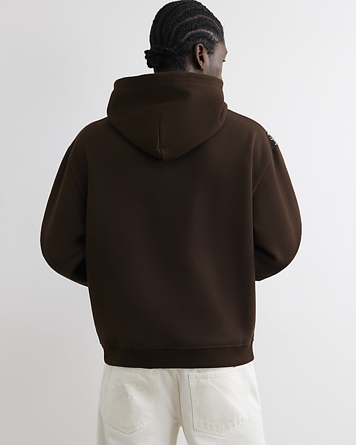 Brown Oversized Fit Dragon Miyazu Hoodie
