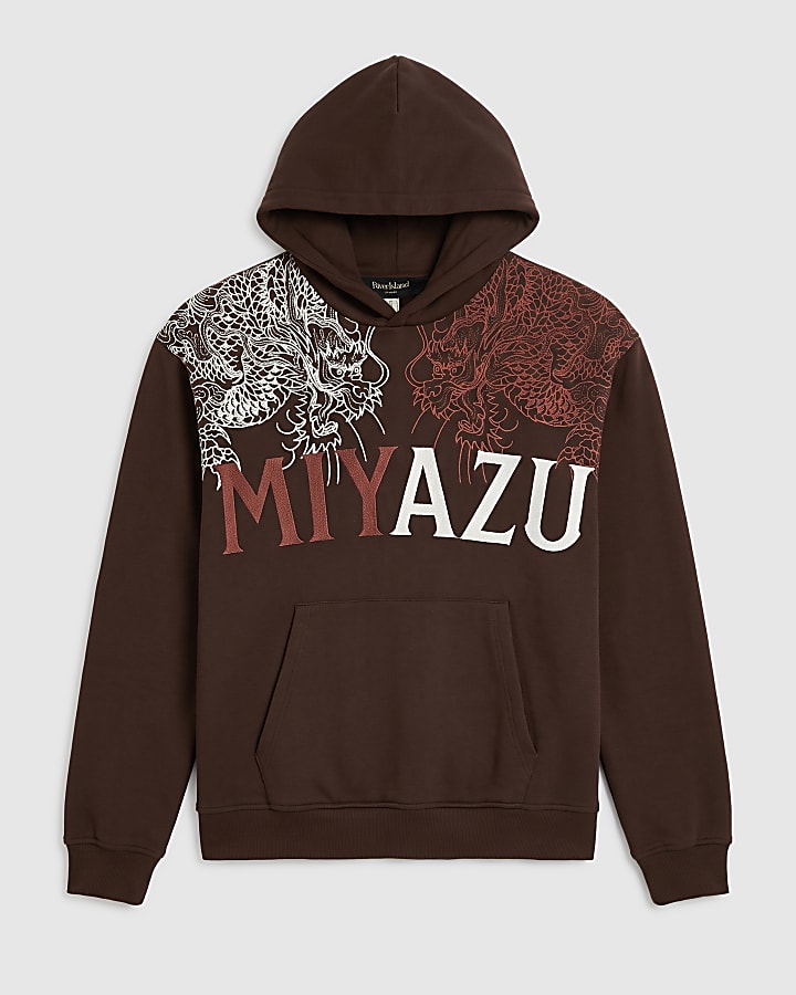 Brown Oversized Fit Dragon Miyazu Hoodie