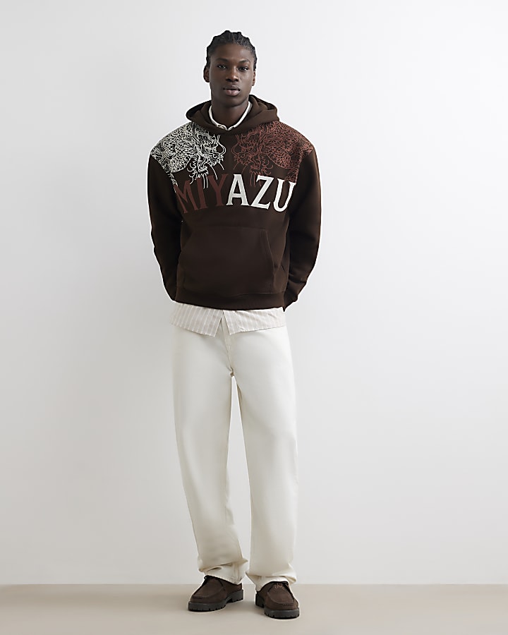 Brown Oversized Fit Dragon Miyazu Hoodie