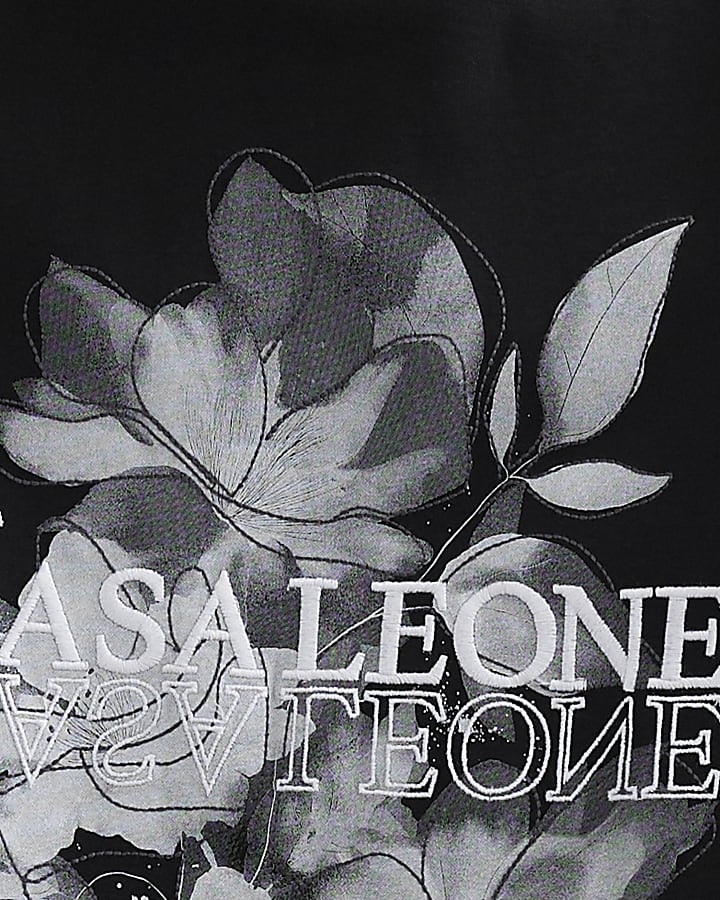 Black Cotton Casa Floral T-Shirt