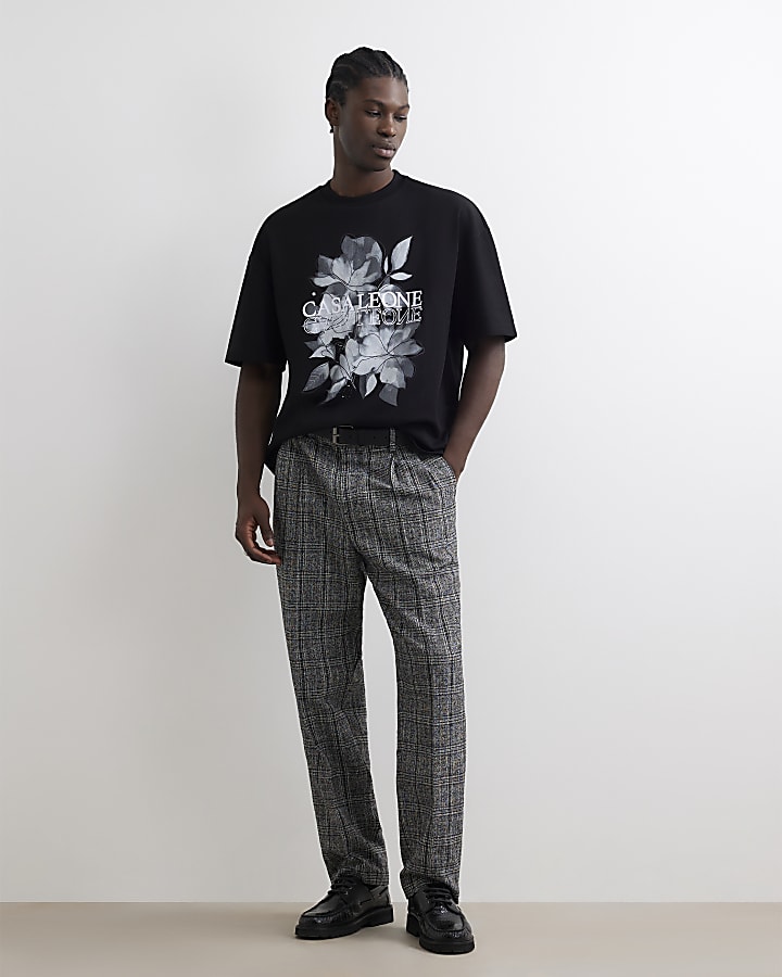 Black Cotton Casa Floral T-Shirt