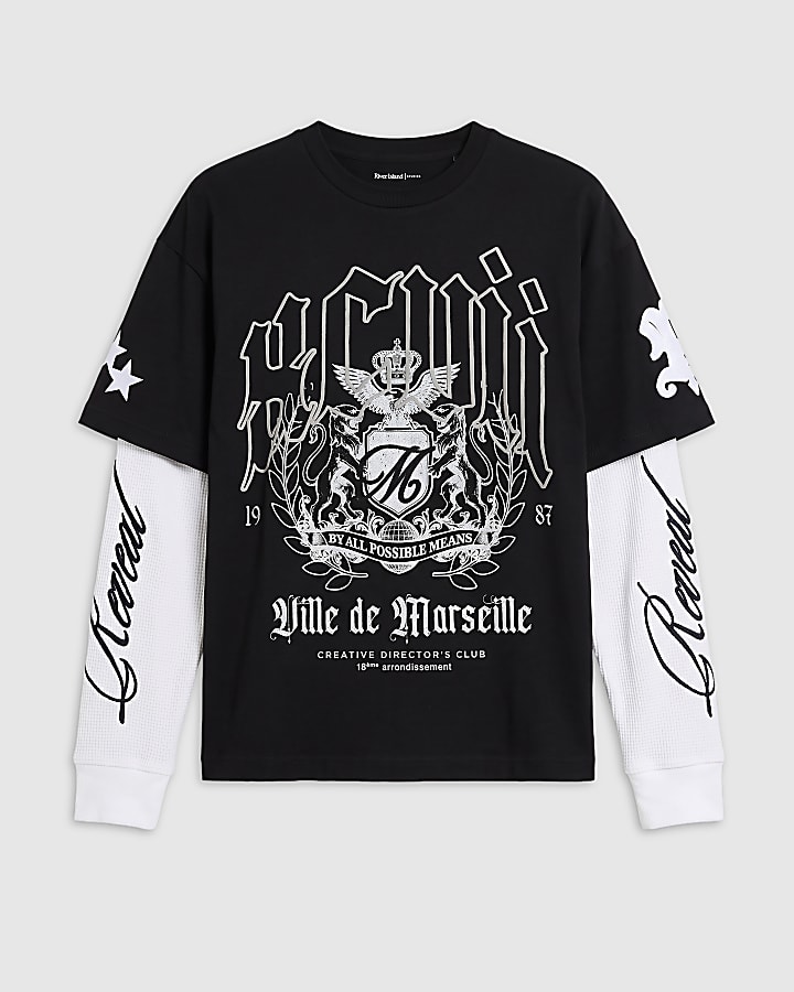 Black Oversized Fit Layered Crest T-Shirt