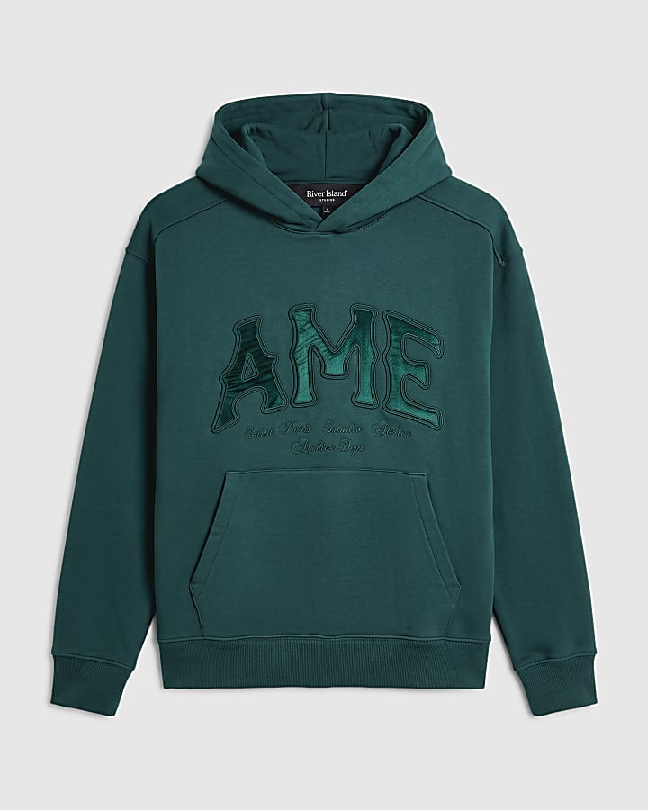 Green Cotton Blend Applique Ame Hoodie