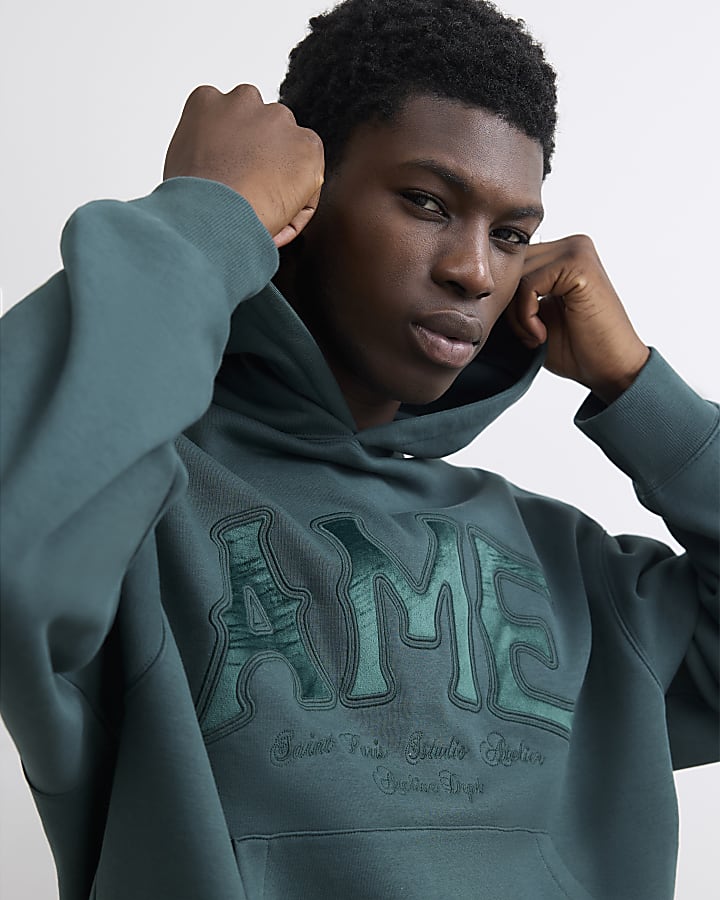 Green Cotton Blend Applique Ame Hoodie