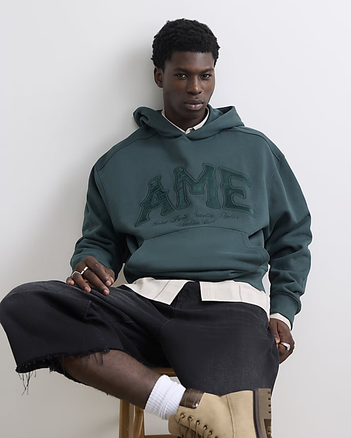Green Cotton Blend Applique Ame Hoodie