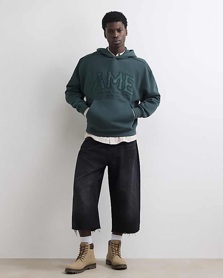 Green Cotton Blend Applique Ame Hoodie