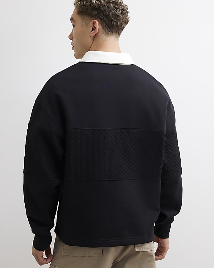Black Regular Fit Ame Saint Rugby Polo Shirt