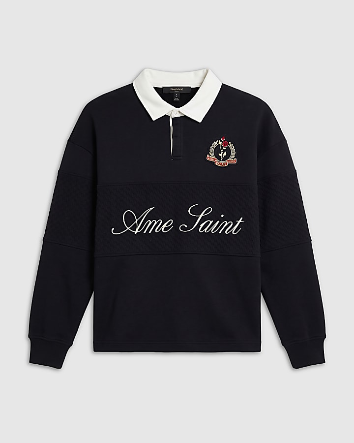 Black Regular Fit Ame Saint Rugby Polo Shirt